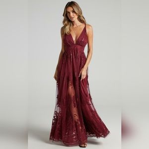 NWT The Vintage Shop maroon velvet and lace maxi dress, sz medium, brand new